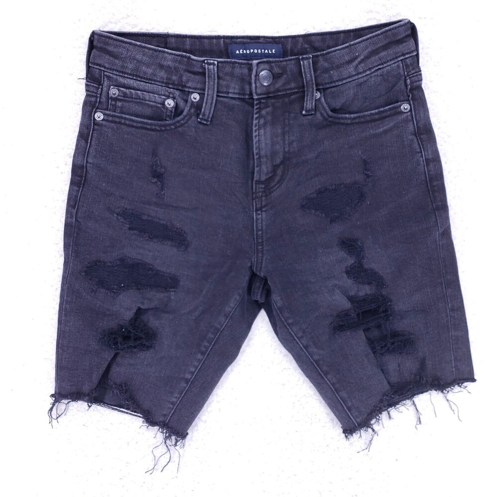 Aeropostale Jean Shorts Denim Cotton Men SZ 27 Black Straight VTG Baggy 90s Y2K
